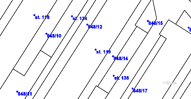 Parcela st. 119 v KÚ Chlustina, Katastrální mapa