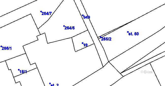 Parcela st. 19 v KÚ Chlustina, Katastrální mapa