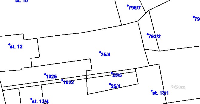 Parcela st. 25/4 v KÚ Chlustina, Katastrální mapa