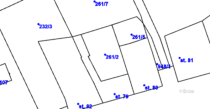 Parcela st. 261/2 v KÚ Chlustina, Katastrální mapa
