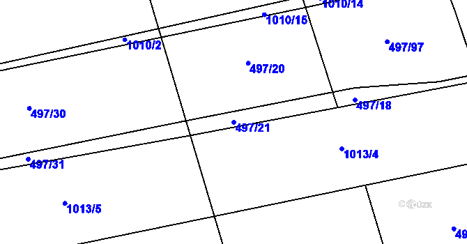 Parcela st. 497/21 v KÚ Chlustina, Katastrální mapa