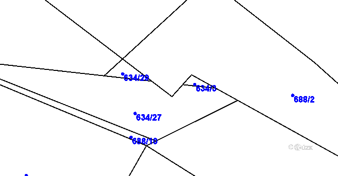 Parcela st. 634/2 v KÚ Chlustina, Katastrální mapa