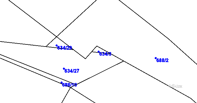 Parcela st. 634/3 v KÚ Chlustina, Katastrální mapa