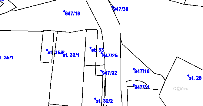 Parcela st. 947/25 v KÚ Chlustina, Katastrální mapa