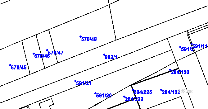 Parcela st. 982/1 v KÚ Chlustina, Katastrální mapa