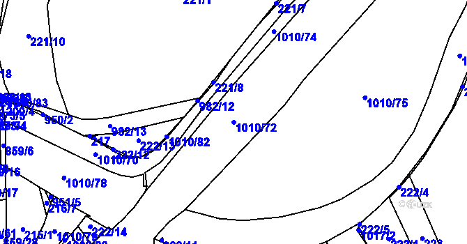 Parcela st. 1010/72 v KÚ Chlustina, Katastrální mapa