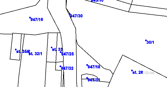 Parcela st. 947/29 v KÚ Chlustina, Katastrální mapa