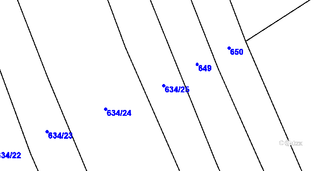 Parcela st. 634/25 v KÚ Chlustina, Katastrální mapa