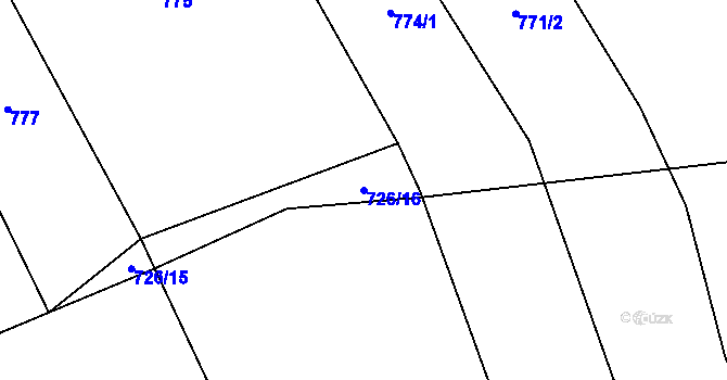 Parcela st. 726/16 v KÚ Chlustina, Katastrální mapa