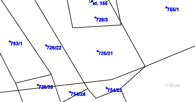Parcela st. 726/21 v KÚ Chlustina, Katastrální mapa