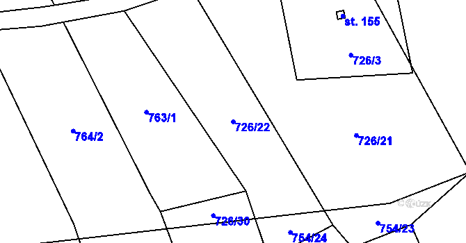 Parcela st. 726/22 v KÚ Chlustina, Katastrální mapa