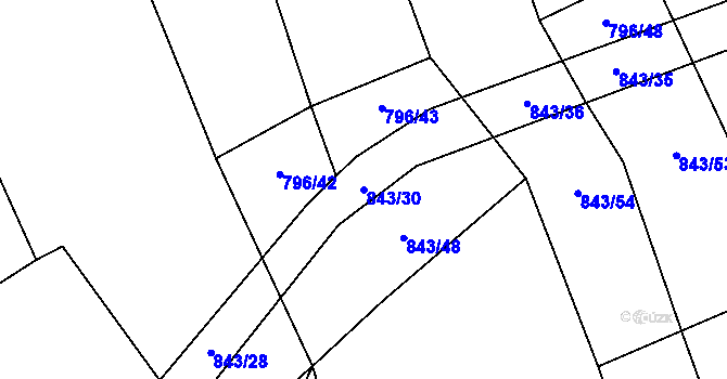 Parcela st. 843/30 v KÚ Chlustina, Katastrální mapa