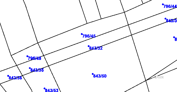 Parcela st. 843/32 v KÚ Chlustina, Katastrální mapa