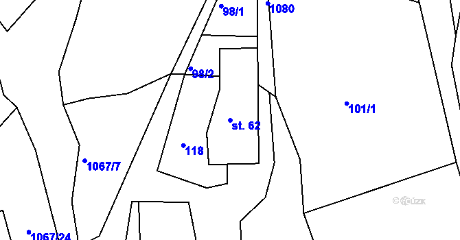 Parcela st. 62 v KÚ Chmelík, Katastrální mapa