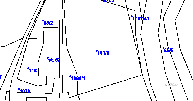 Parcela st. 101/1 v KÚ Chmelík, Katastrální mapa