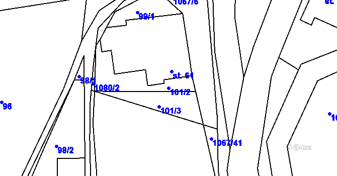 Parcela st. 101/2 v KÚ Chmelík, Katastrální mapa