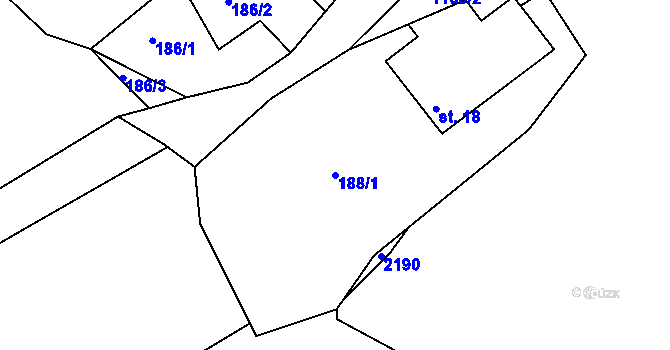 Parcela st. 188/1 v KÚ Chmelík, Katastrální mapa