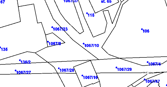 Parcela st. 1067/10 v KÚ Chmelík, Katastrální mapa