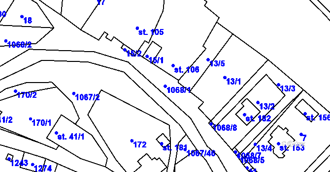 Parcela st. 1068/1 v KÚ Chmelík, Katastrální mapa