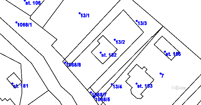 Parcela st. 182 v KÚ Chmelík, Katastrální mapa