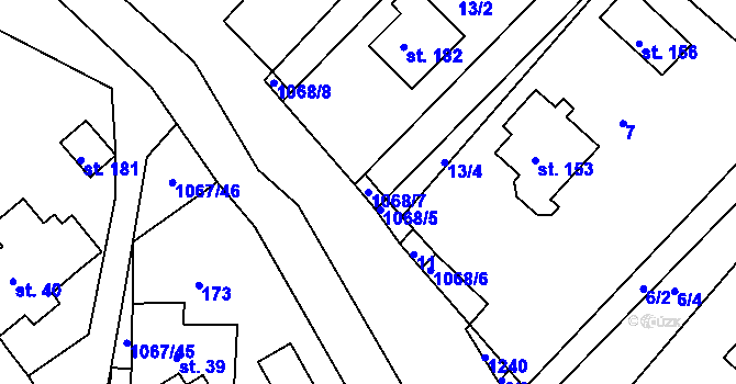 Parcela st. 1068/7 v KÚ Chmelík, Katastrální mapa