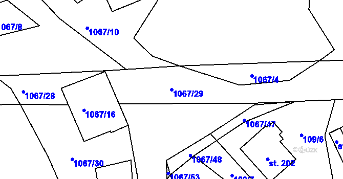 Parcela st. 1067/29 v KÚ Chmelík, Katastrální mapa