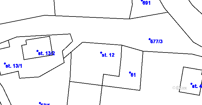 Parcela st. 12 v KÚ Chmelná u Vlašimi, Katastrální mapa