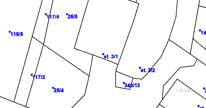 Parcela st. 3/1 v KÚ Chmelná u Pelhřimova, Katastrální mapa