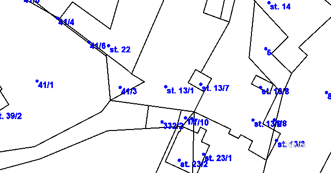 Parcela st. 13/1 v KÚ Chmelná u Pelhřimova, Katastrální mapa