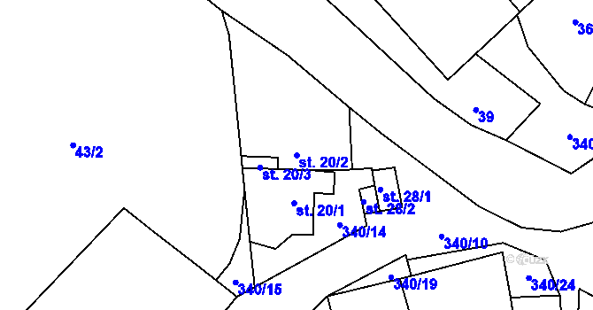 Parcela st. 20/2 v KÚ Chmelná u Pelhřimova, Katastrální mapa