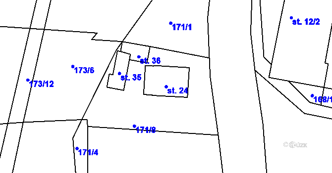 Parcela st. 24 v KÚ Chmelná u Pelhřimova, Katastrální mapa