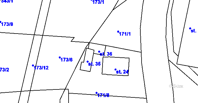 Parcela st. 36 v KÚ Chmelná u Pelhřimova, Katastrální mapa