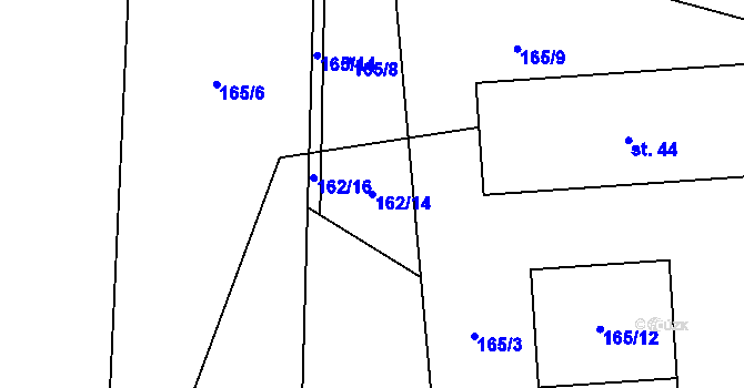 Parcela st. 162/14 v KÚ Chmelná u Pelhřimova, Katastrální mapa