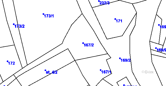 Parcela st. 167/2 v KÚ Myslov, Katastrální mapa