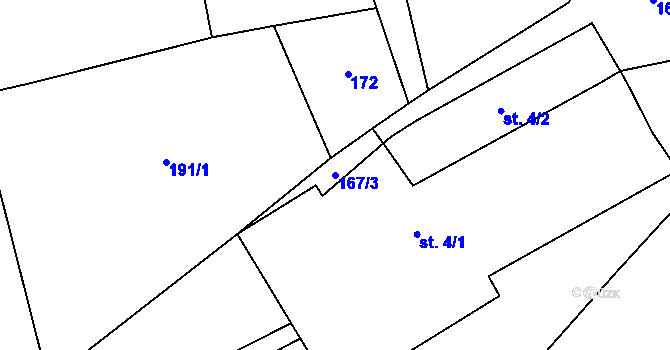 Parcela st. 167/3 v KÚ Myslov, Katastrální mapa