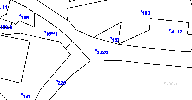 Parcela st. 232/2 v KÚ Myslov, Katastrální mapa