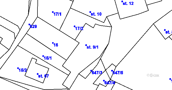 Parcela st. 9/1 v KÚ Velká Chmelná, Katastrální mapa