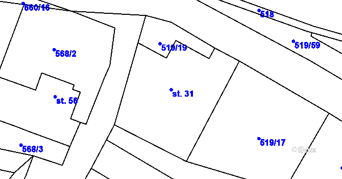 Parcela st. 31 v KÚ Velká Chmelná, Katastrální mapa