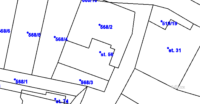Parcela st. 56 v KÚ Velká Chmelná, Katastrální mapa