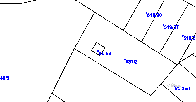 Parcela st. 69 v KÚ Velká Chmelná, Katastrální mapa