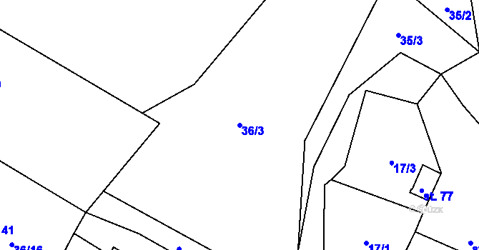 Parcela st. 36/3 v KÚ Velká Chmelná, Katastrální mapa