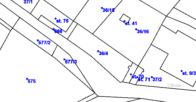 Parcela st. 36/4 v KÚ Velká Chmelná, Katastrální mapa