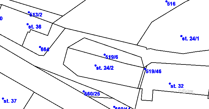 Parcela st. 519/6 v KÚ Velká Chmelná, Katastrální mapa