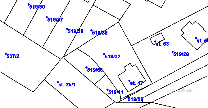 Parcela st. 519/32 v KÚ Velká Chmelná, Katastrální mapa