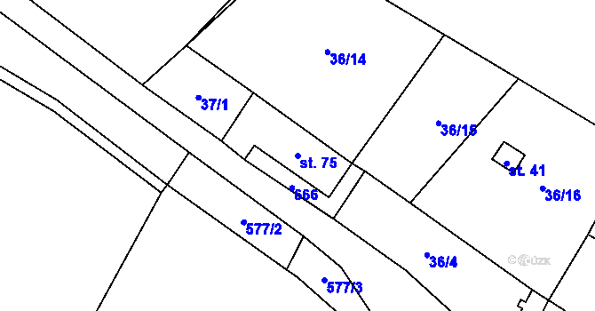 Parcela st. 75 v KÚ Velká Chmelná, Katastrální mapa