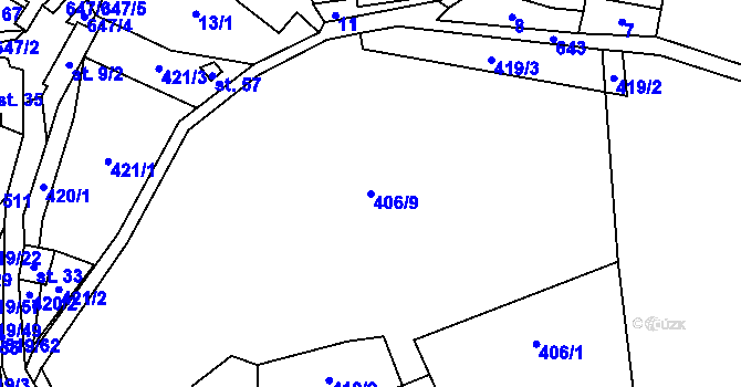 Parcela st. 406/9 v KÚ Velká Chmelná, Katastrální mapa