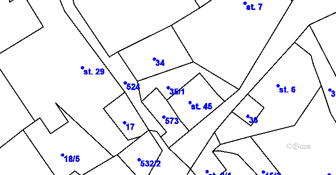 Parcela st. 35/1 v KÚ Dolní Chobolice, Katastrální mapa