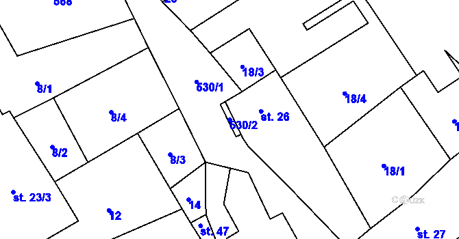 Parcela st. 530/2 v KÚ Dolní Chobolice, Katastrální mapa