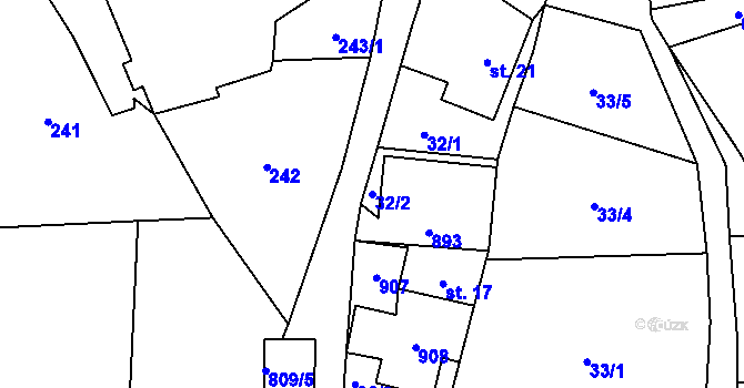 Parcela st. 32/2 v KÚ Horní Chobolice, Katastrální mapa