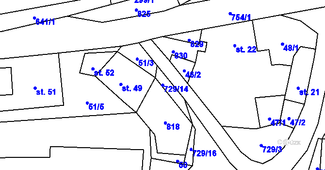 Parcela st. 729/14 v KÚ Mladé, Katastrální mapa
